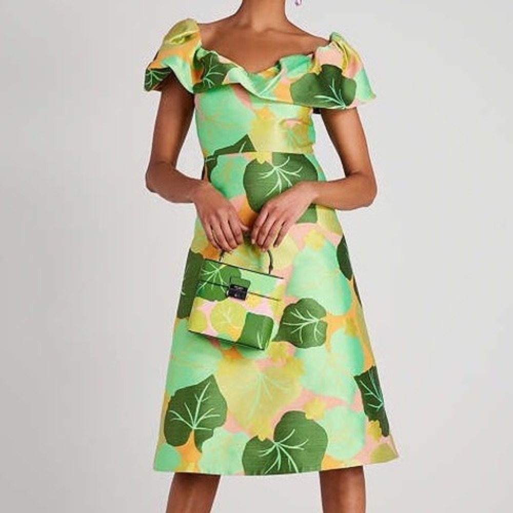 Kate Spade New York Cucumber Floral Jacquard Flounce Dress Green Size 16